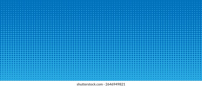 Textura de gradiente de meio-tom pontilhado. Fundo esmaecido do ponto da polca. Plano de fundo do padrão de gradiente de pontos de repetição. Desvanecimento da sobreposição de quadrinhos pop art. Papel de parede de efeito de rasterização. Vetor de meio-tom