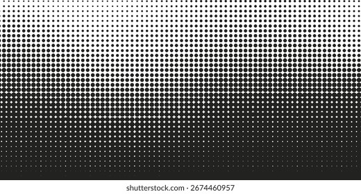 Dotted halftone gradient texture. Fading polka dot background. Repeated dots gradation pattern. Black vanishing comic pop art overlay backdrop. Halftone raster effect wallpaper. Vector Ilustration
