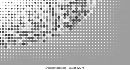 Textura de degradado semitono punteado. Fondo de lunares desvaneciéndose. Patrón de gradación de puntos repetidos. Fondo de superposición de arte pop cómico negro que desaparece. Fondo de pantalla de efecto ráster de semitono. Ilustración de Vector