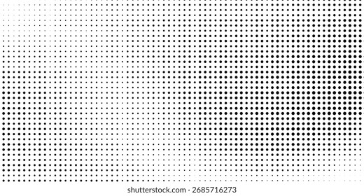 Textura de gradiente de meio-tom pontilhado. Fundo esmaecido do ponto da polca. Fundo do padrão de gradação de pontos repetido. Preto desaparecendo quadrinhos pop art sobreposição pano de fundo. Papel de parede de efeito de raster de meio-tom. Vetor 
