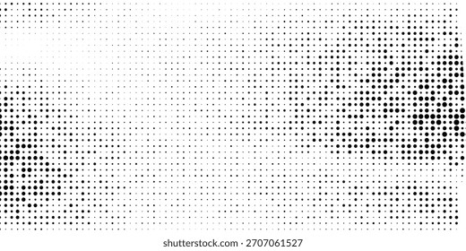 Textura de degradado semitono punteado. Fondo de lunares desvaneciéndose. Fondo de patrón de gradación de puntos repetidos. Fondo de superposición de arte pop cómico negro que desaparece. Fondo de pantalla de efecto ráster de semitono. Vector 