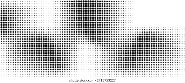 Textura de degradado semitono punteado. Fondo de lunares desvaneciéndose. Fondo de patrón de gradación de puntos repetidos. Fondo de superposición de arte pop cómico negro que desaparece.