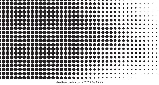 Gradientenstruktur mit gepunktetem Halbton. Ausblendender Polka-Punkt-Hintergrund. Wiederholtes Punktabstufungsmuster. Schwarz verschwindend Comic, Kunst