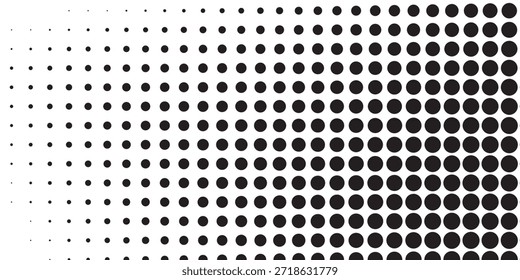 Gradientenstruktur mit gepunktetem Halbton. Ausblendender Polka-Punkt-Hintergrund. Wiederholtes Punktabstufungsmuster. Schwarz verschwindend Comic,