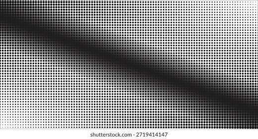 Textura de degradado semitono punteado. Fondo de lunares desvaneciéndose. Fondo de patrón de gradación de puntos repetidos. Fondo de superposición de arte pop cómico negro que desaparece. Fondo de pantalla de efecto ráster de semitono. Vector 