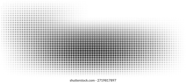 Gradientenstruktur mit gepunktetem Halbton. Ausblendender Polka-Punkt-Hintergrund. Hintergrund mit wiederholtem Punktgradationsmuster. Schwarz verschwindende Comic-Pop-Art-Overlay-Hintergrund. modern