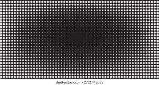 Textura de degradado semitono punteado. Fondo de lunares desvaneciéndose. Patrón de gradación de puntos repetidos. Fondo de superposición de arte pop cómico negro que desaparece. Fondo de pantalla de efecto ráster de semitono. Ilustración de Vector