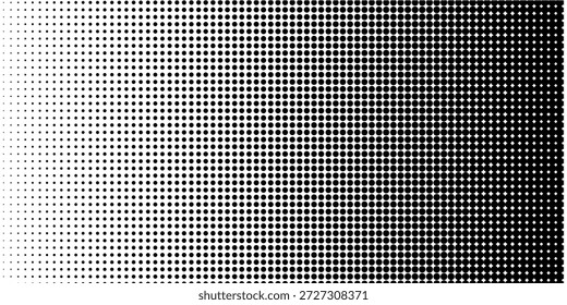 Dotted halftone gradient texture. Fading polka dot background. Repeated dots gradation pattern. Black vanishing comic pop art overlay backdrop. Halftone raster effect wallpaper. Vector Ilustration

