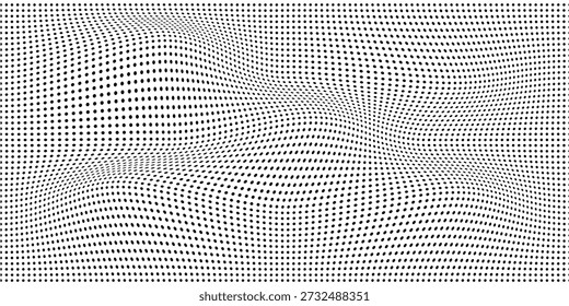 Textura de degradado semitono punteado. Fondo de lunares desvaneciéndose. Patrón de gradación de puntos repetidos. Fondo de arte pop cómico de desaparición en blanco y negro. Horizontal Fondo de pantalla de efecto raster de semitonos. Vector