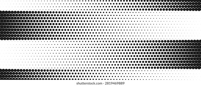 Dotted halftone gradient texture. Fading polka dot background. Repeated dots gradation pattern. Black vanishing comic pop art overlay backdrop. Halftone raster effect wallpaper. Vector Ilustration