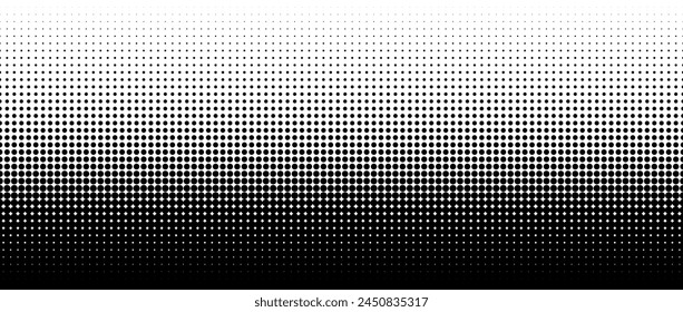 Dotted halftone gradient texture. Vanishing polka dot background. Repeating dots gradation pattern background. Black fading comic pop art overlay backdrop. Raster effect wallpaper. Vector halftone