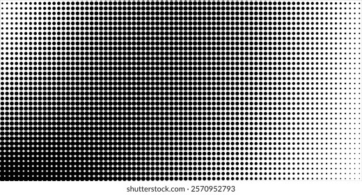 Dotted halftone gradient texture. Vanishing polka dot background. Repeating dots gradation pattern background. Black fading comic pop art overlay backdrop.