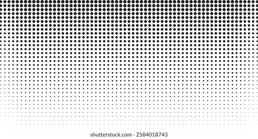 Dotted halftone gradient texture. Vanishing polka dot background. Repeating dots gradation pattern background. Black fading comic pop art overlay