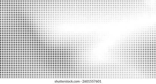 Dotted halftone gradient texture. Vanishing polka dot background. Repeating dots gradation pattern background. Black 