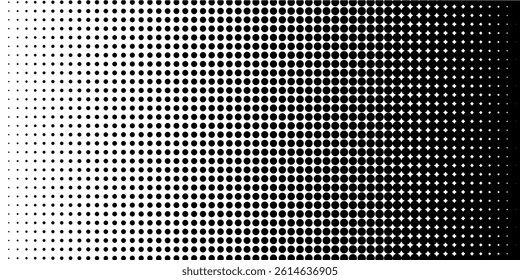 Dotted halftone gradient texture. Vanishing polka dot background. Repeating dots gradation pattern background. Black fading comic pop art overlay backdrop. Raster effect wallpaper. Vector halftone