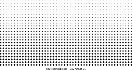 Textura de degradado semitono punteado. Fondo de lunares desapareciendo. Fondo de patrón de gradación de puntos repetitivos. Fondo de superposición de arte pop cómico de desvanecimiento negro. Fondo de pantalla de efecto ráster. semitono de Vector
