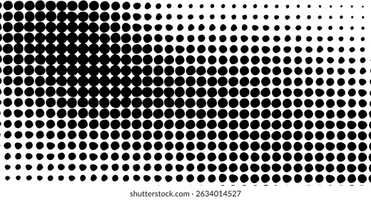 Dotted halftone gradient texture. Vanishing polka dot background. Repeating dots gradation pattern background. Black fading comic pop art overlay backdrop. Raster effect wallpaper. Vector halftone