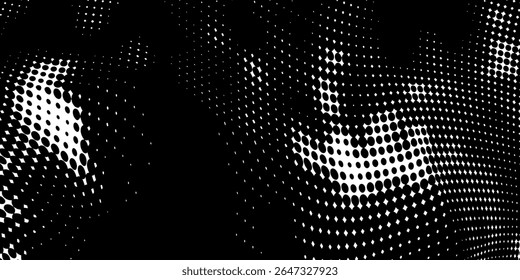 Dotted halftone gradient texture. Vanishing polka dot background. Repeating dots gradation pattern background. Black fading comic pop art overlay backdrop. Raster effect wallpaper. Vector halftone