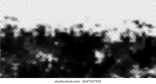 Dotted halftone gradient texture. Vanishing polka dot background. Repeating dots gradation pattern background. Black fading comic pop art overlay backdrop. Raster effect wallpaper. Vector halftone