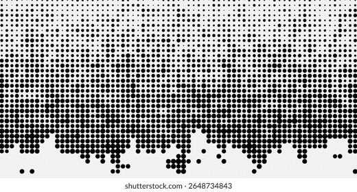 Dotted halftone gradient texture. Vanishing polka dot background. Repeating dots gradation pattern background. Black fading comic pop art overlay backdrop. Raster effect wallpaper. Vector halftone