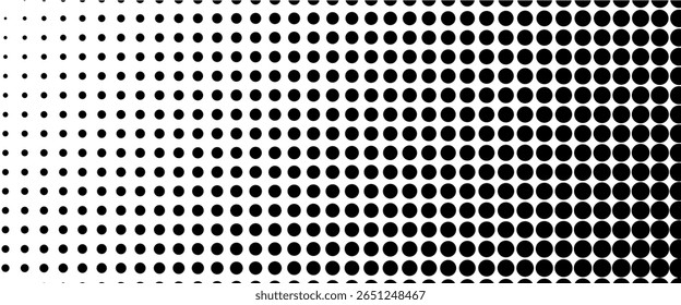 Dotted halftone gradient texture. Vanishing polka dot background. Repeating dots gradation pattern background. Black fading comic pop art