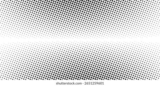 Dotted halftone gradient texture. Vanishing polka dot background. Repeating dots gradation pattern background. Black fading comic pop art overlay backdrop. 