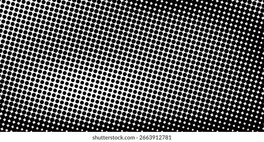 Textura de degradado semitono punteado. Fondo de lunares desapareciendo. Fondo de patrón de gradación de puntos repetitivos. Fondo de superposición de arte pop cómico de desvanecimiento negro. Vector	