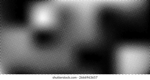 Textura de gradiente de meio-tom pontilhado. Plano de fundo de ponto de polca de fuga. Plano de fundo do padrão de gradação de pontos de repetição. Fundo de sobreposição de arte pop cômica sombreamento preto. Papel de parede de efeito de rasterização. Meio-tom de vetor