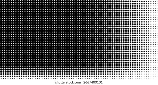 Dotted halftone gradient texture. Vanishing polka dot background. Repeating dots gradation pattern background. Black fading comic pop art overlay backdrop. Raster effect wallpaper. Vector halftone