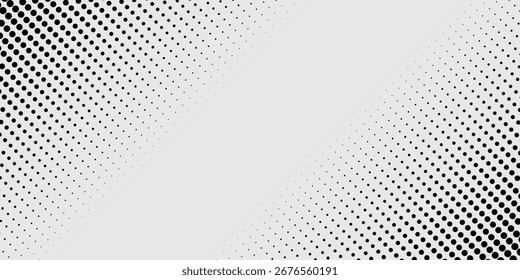 Dotted halftone gradient texture. Vanishing polka dot background. Repeating dots gradation pattern background. Black fading comic pop art overlay background business