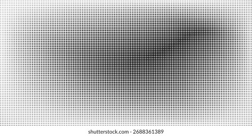 Textura de degradado semitono punteado. Fondo de lunares desapareciendo. Fondo de patrón de gradación de puntos repetitivos. Fondo de superposición de arte pop cómico de desvanecimiento negro. Fondo de pantalla de efecto ráster. semitono de Vector