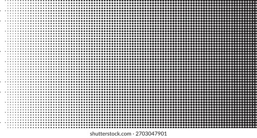 Gradientenstruktur mit gepunktetem Halbton. Verschwindender Polka-Punkt-Hintergrund. Wiederholte Punkte Abstufung Muster Hintergrund. Schwarze verblassende Comic-Pop-Art-Overlay-Hintergrund. Rastereffekt-Bildschirmhintergrund. Vektorhalbton