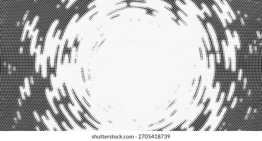Gradientenstruktur mit gepunktetem Halbton. Verschwindender Polka-Punkt-Hintergrund. Wiederholte Punkte Abstufung Muster Hintergrund. Schwarze verblassende Comic-Pop-Art-Overlay-Hintergrund. Rastereffekt-Bildschirmhintergrund. Vektorhalbton