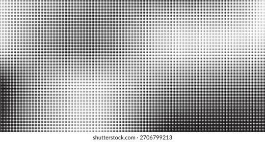 Gradientenstruktur mit gepunktetem Halbton. Verschwindender Polka-Punkt-Hintergrund. Wiederholte Punkte Abstufung Muster Hintergrund. Schwarze verblassende Comic-Pop-Art-Overlay-Hintergrund. Rastereffekt-Bildschirmhintergrund. Vektorhalbton