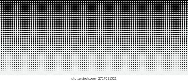 Dotted halftone gradient texture. Vanishing polka dot background. Repeating dots gradation pattern background. Black fading comic pop art overlay backdrop. Raster effect wallpaper. Vector halftone