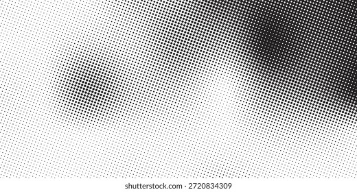 Gradientenstruktur mit gepunktetem Halbton. Verschwindender Polka-Punkt-Hintergrund. Wiederholte Punkte Abstufung Muster Hintergrund. Schwarze verblassende Comic-Pop-Art-Overlay-Hintergrund. Rastereffekt-Bildschirmhintergrund. Vektorhalbton
