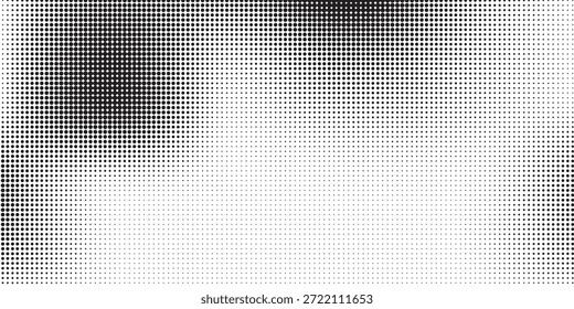 Textura de gradiente de meio-tom pontilhado. Plano de fundo de ponto de polca de fuga. Plano de fundo do padrão de gradação de pontos de repetição. Fundo de sobreposição de arte pop cômica sombreamento preto. Papel de parede de efeito de rasterização. Meio-tom de vetor