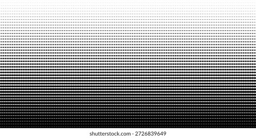Textura de gradiente de meio-tom pontilhado. Plano de fundo de ponto de polca de fuga. Plano de fundo do padrão de gradação de pontos de repetição. Fundo de sobreposição de arte pop cômica sombreamento preto. Papel de parede de efeito de rasterização. Meio-tom de vetor
