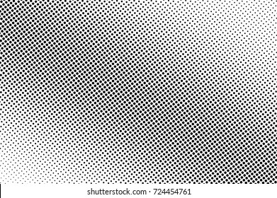 Dotted halftone gradient vector background. Black ink dots on white. Monochrome dotted pattern. Black and white halftone overlay. Vintage effect. Retro halftone texture. Diagonal metallic gradient
