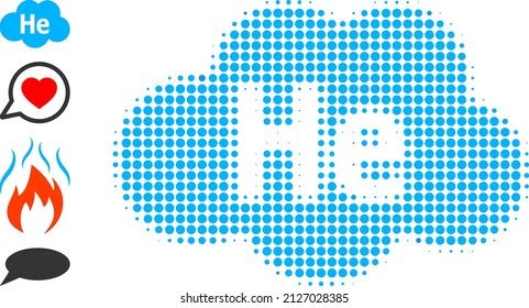 Icono de nube de helio de semitono y iconos de bonificación. Concepto vectorial de medio tono del icono de nube de helio diseñado de píxeles esféricos.