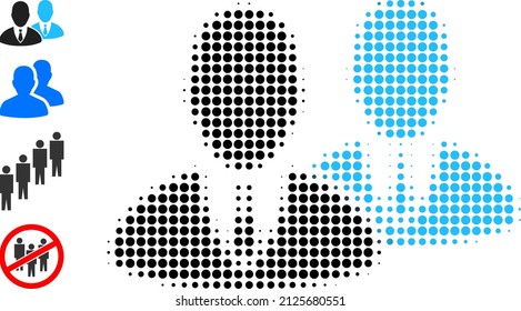 Dotted halftone managers icon, and additional icons. Vector halftone concept of managers symbol combined of circle elements.