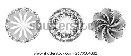 Dotted halftone mandala round shapes – abstract geometric circular pattern vector illustration.