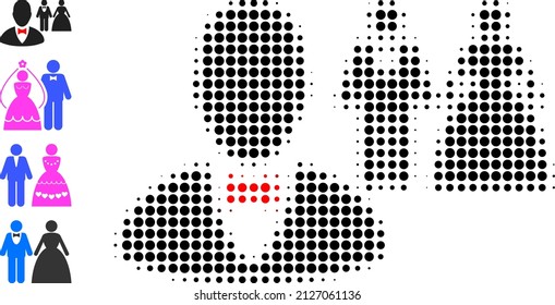 Dotted halftone marriage officiant icon, and original icons. Vector halftone composition of marriage officiant icon done of spheric items.