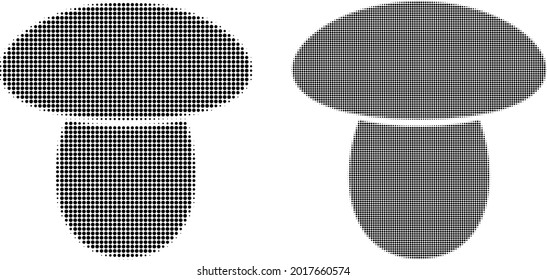 Dotted halftone mushroom icon. Vector halftone pattern of mushroom icon combined of circle elements.