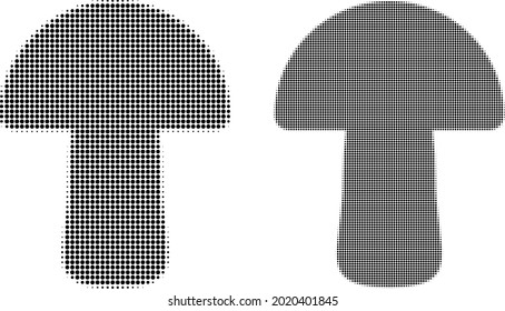 Dotted halftone mushroom icon. Vector halftone pattern of mushroom icon composed of circle items.