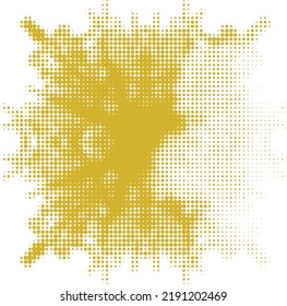Dotted halftone mustard square mandala with lightened side sector. Vector.