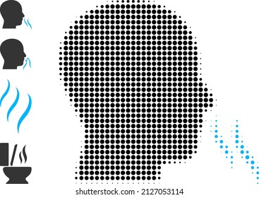 Dotted halftone nose smell icon, and original icons. Vector halftone collage of nose smell icon composed from spheric elements.