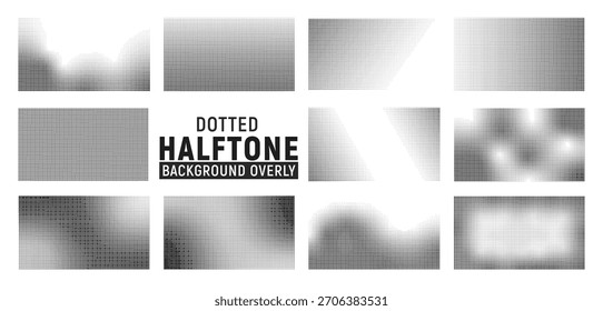 Colección de superposiciones de semitono punteado, degradado de semitono. Gradiente punteado, fondo de punto Abstractas Plantilla de Vector de patrón geométrico Horizontal sin fisuras