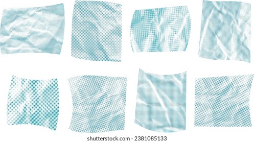 Dotted Halftone Pattern Collage Paper Cut Out Texture Vector Shapes Set with Transparent Background