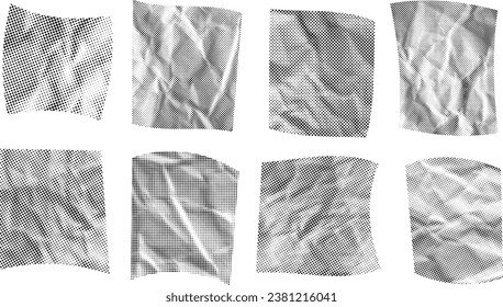 Dotted Halftone Pattern Collage Paper Cut Out Texture Vector Shapes Set with Transparent Background